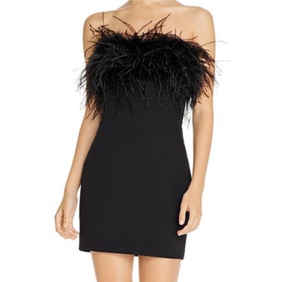 Bardot Strapless Feather Trim Mini Dress - Picture 1 of 9